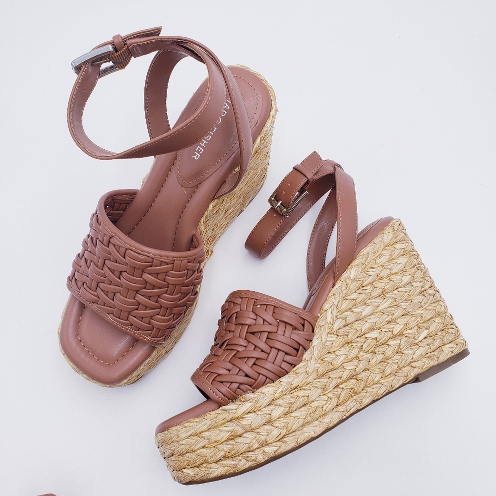 Marc Fisher Godina Wedge Platform Espadrille Sandal Dark Brown‎ Women's Size 9.5